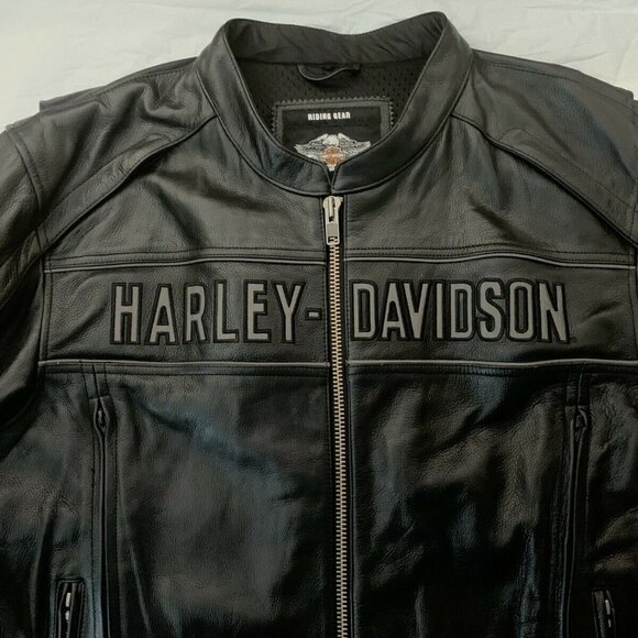 Men's Harley Davidson Reflective Road Warrior 3 in 1 Leather Jacket  Large EUC‍﻿ - Picture 3 of 6